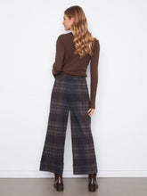 Load image into Gallery viewer, Chocolate Plaid Cropped Wide Leg Ponte Pants with Cuffed Hem
