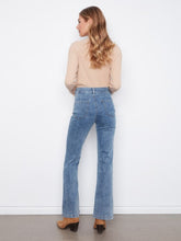 Load image into Gallery viewer, Medium Blue Heart Embroidered Flare Leg Jeans
