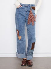 Load image into Gallery viewer, Cuffed Straight Leg Patchwork Jeans
