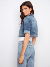 Load image into Gallery viewer, Medium Blue Cropped Short Sleeve Denim Jacket
