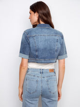 Load image into Gallery viewer, Medium Blue Cropped Short Sleeve Denim Jacket
