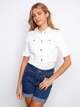 Load image into Gallery viewer, White Cropped Short Sleeve Denim Jacket
