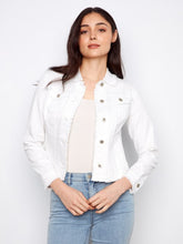 Load image into Gallery viewer, White Stretch Twill Frayed Edge Jean Jacket
