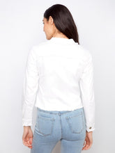 Load image into Gallery viewer, White Stretch Twill Frayed Edge Jean Jacket
