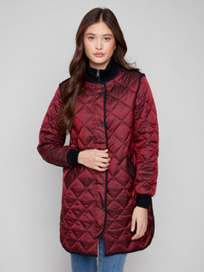 Cabernet Metallic Long Quilted Puffer Jacket