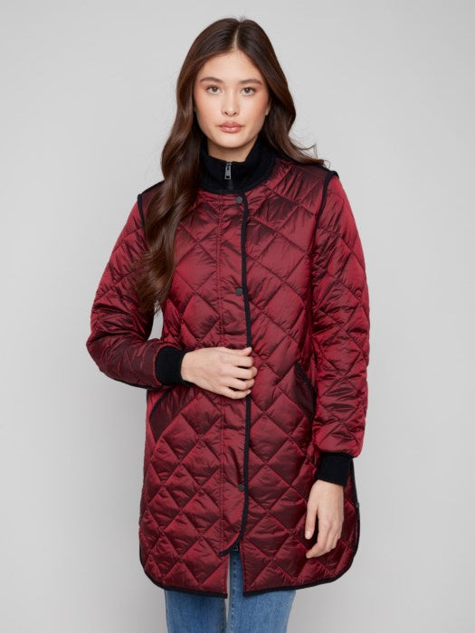 Cabernet Metallic Long Quilted Puffer Jacket