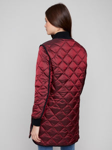 Cabernet Metallic Long Quilted Puffer Jacket