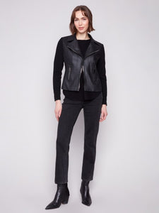 Black Vintage Faux Leather And Rib Knit Jacket