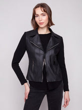 Load image into Gallery viewer, Black Vintage Faux Leather And Rib Knit Jacket

