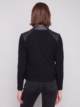 Load image into Gallery viewer, Black Vintage Faux Leather And Rib Knit Jacket
