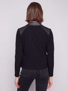 Black Vintage Faux Leather And Rib Knit Jacket