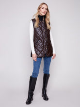 Load image into Gallery viewer, Mocha Long Quilted Faux Leather Vest
