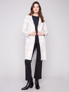Ivory Long Plaid Knit Coatigan