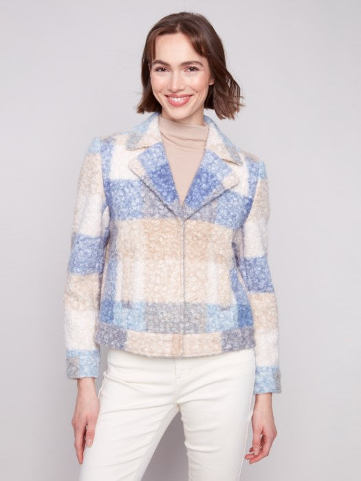 Oxford Plaid Bouclé Knit Short Coat