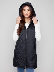 CB- Black Pearlized Long Hooded Vest