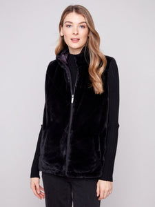 Printed Reversible Quilted Faux Fur Vest