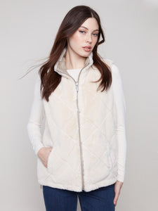 Greige Quilted Faux Fur Vest