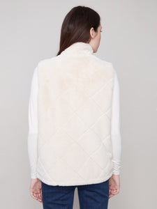Greige Quilted Faux Fur Vest