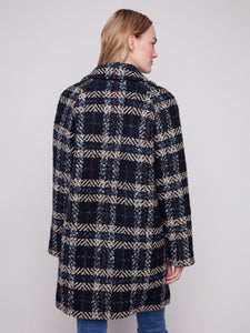 Navy Plaid Bouclé Coat