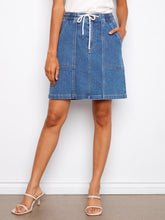 Load image into Gallery viewer, Soft Blue Drawstring Denim Skort With Patch Pockets
