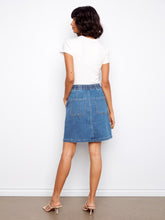 Load image into Gallery viewer, Soft Blue Drawstring Denim Skort With Patch Pockets
