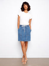 Load image into Gallery viewer, Soft Blue Drawstring Denim Skort With Patch Pockets
