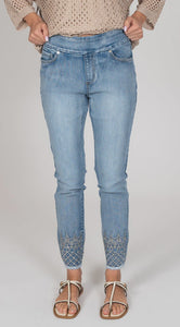 Embellished Hem Straight Leg Pull On Jean