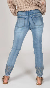 Embellished Hem Straight Leg Pull On Jean