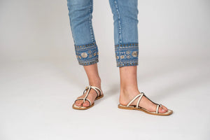 GG- Slim Leg Cropped Denim With Embroidered Hem