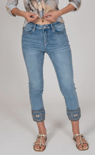 Load image into Gallery viewer, GG- Slim Leg Cropped Denim With Embroidered Hem
