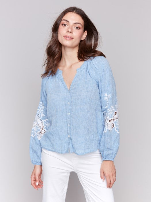 CB-Chambray Blue Linen Blouse