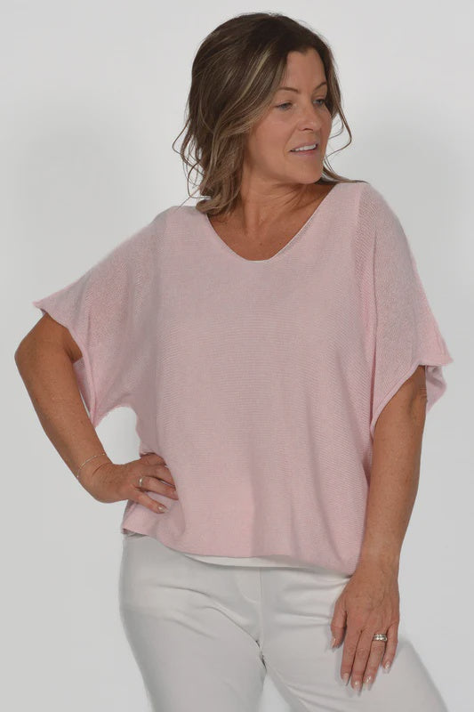 Pink Short Sleeve V-Neck Cotton Tee