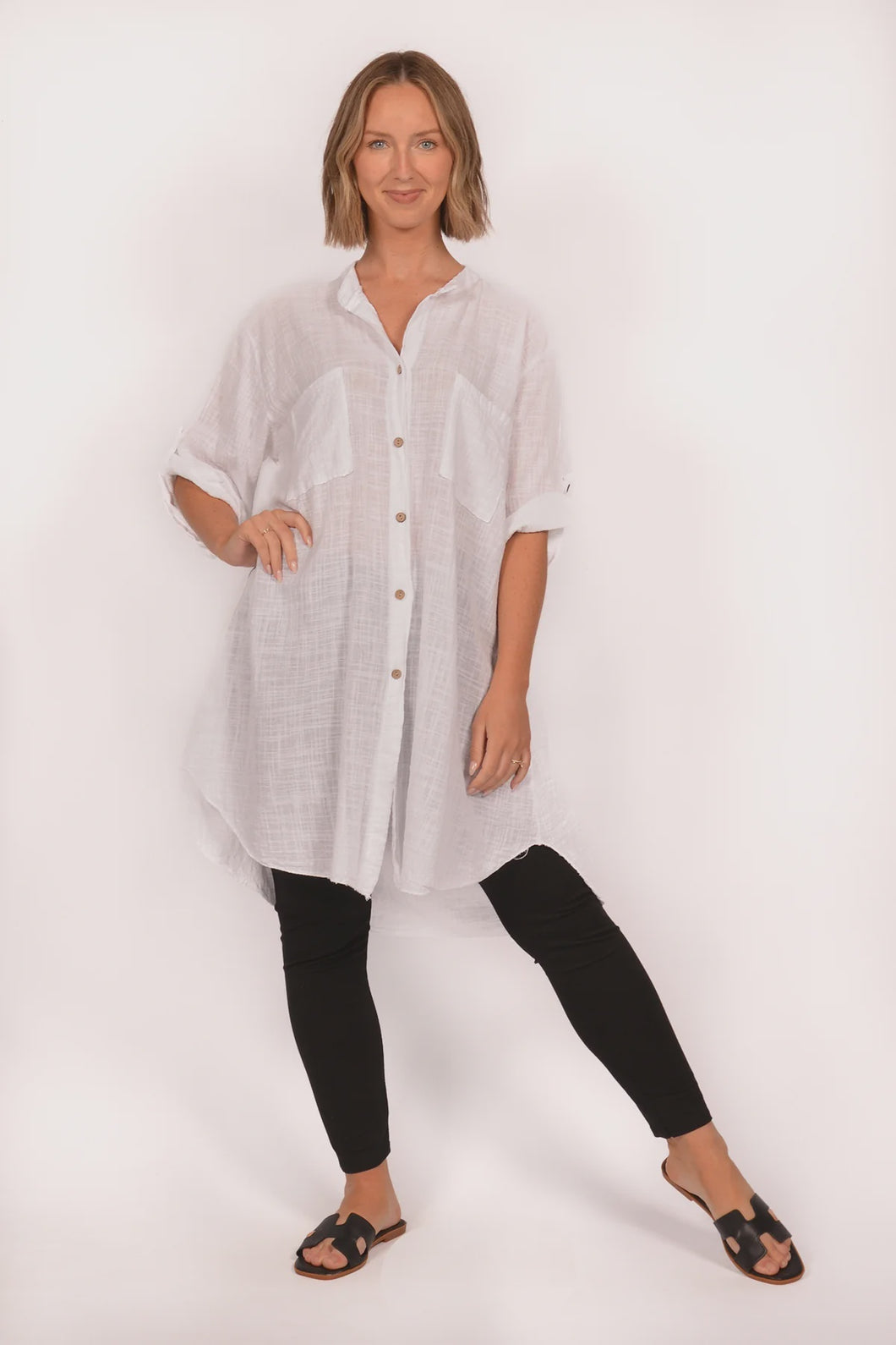 White Cotton Button Down Tunic