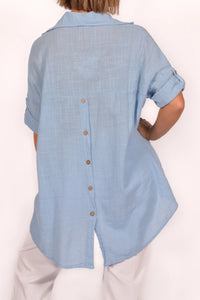 "Blue Jean" Linen Button Back Henley