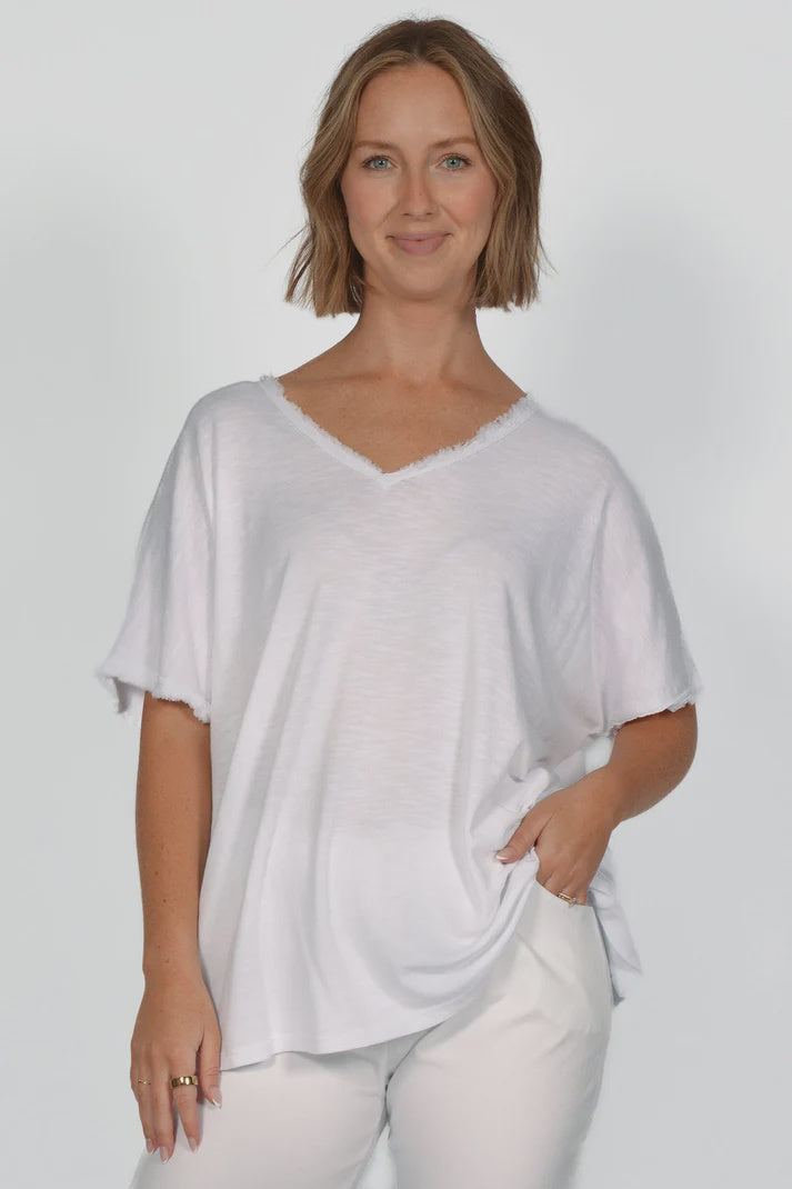 White Raw Edge Short Sleeve Tee