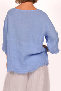 "Blue Jean" Frayed Edge Linen Top