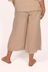 Beige Linen Frayed Edge Pant