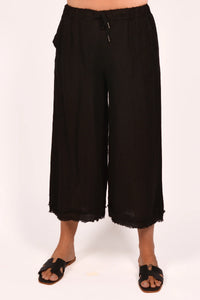 Black Linen Frayed Edge Pant