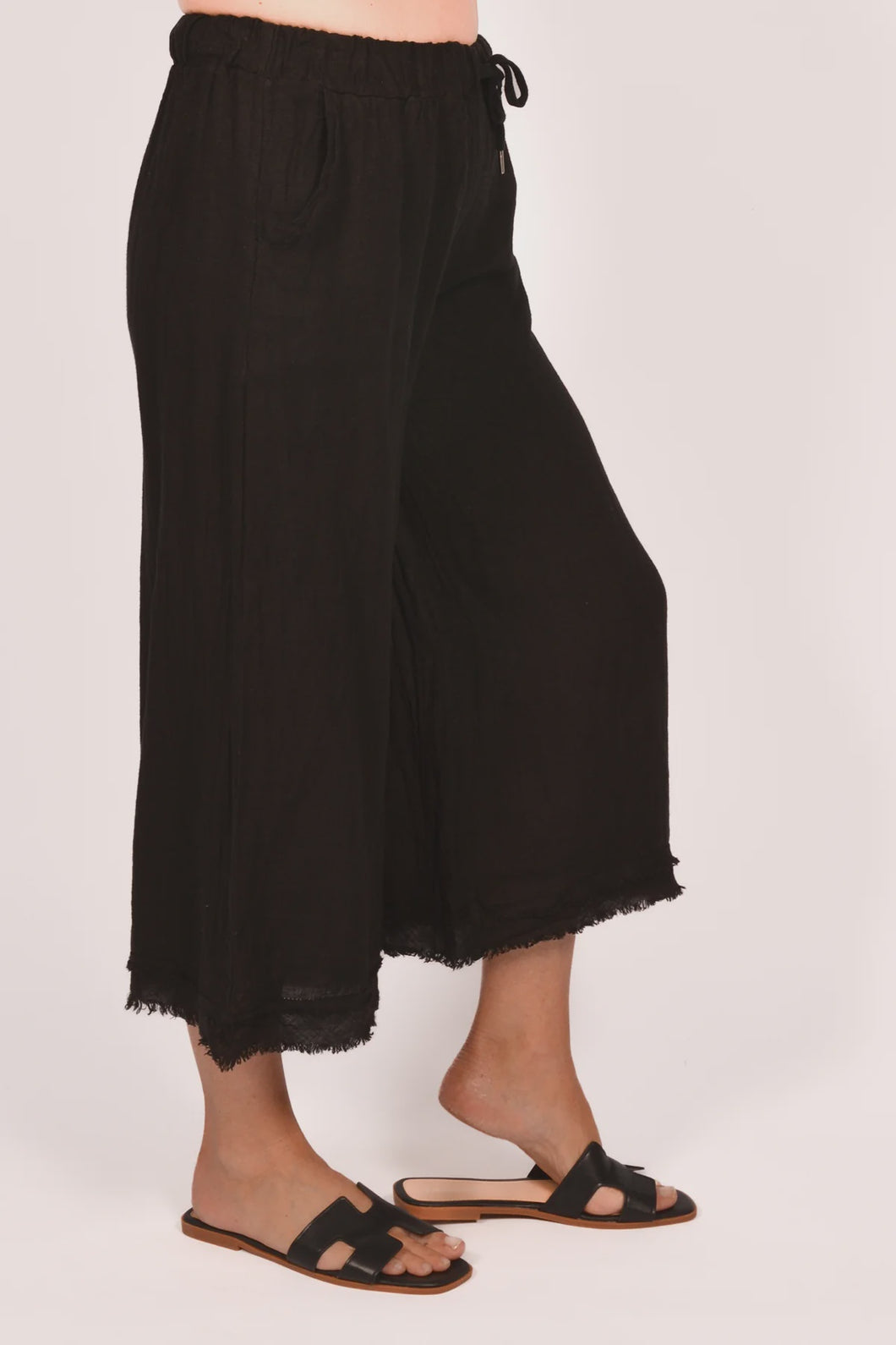 Black Linen Frayed Edge Pant