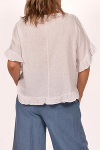 White Linen Ruffle Edge Tee