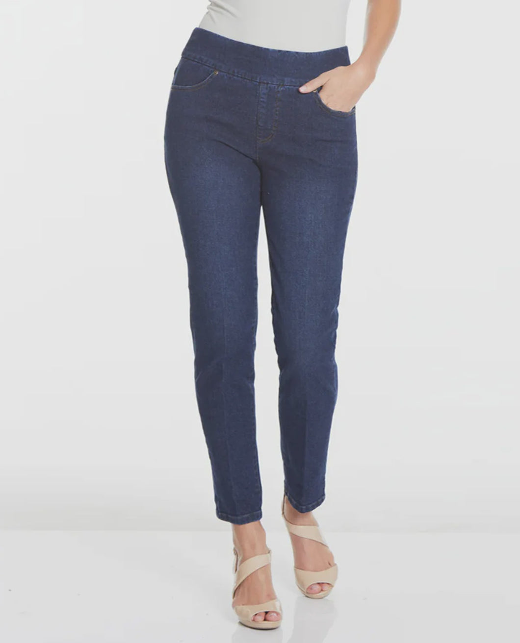 Medium Indigo Pull On Slim Ankle Jean