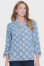 Load image into Gallery viewer, Denim Polka Dot Frayed Hem Blouse

