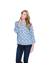 Load image into Gallery viewer, Denim Polka Dot Frayed Hem Blouse
