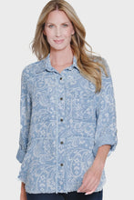 Load image into Gallery viewer, Denim Printed Frayed Hem Blouse
