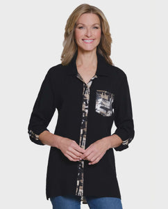 Taupe Printed Roll-Tab Sleeve Woven Shirt