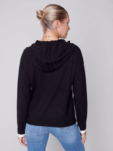 Black Hoodie With Cable Knit Pockets