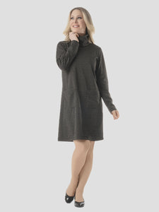 Black/Ivory Printed Cowl Neck Dress With Pockets