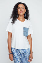 Load image into Gallery viewer, Denim Patch Pocket White Tee
