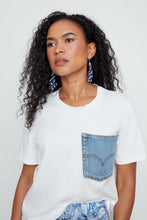 Load image into Gallery viewer, Denim Patch Pocket White Tee

