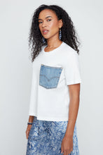 Load image into Gallery viewer, Denim Patch Pocket White Tee
